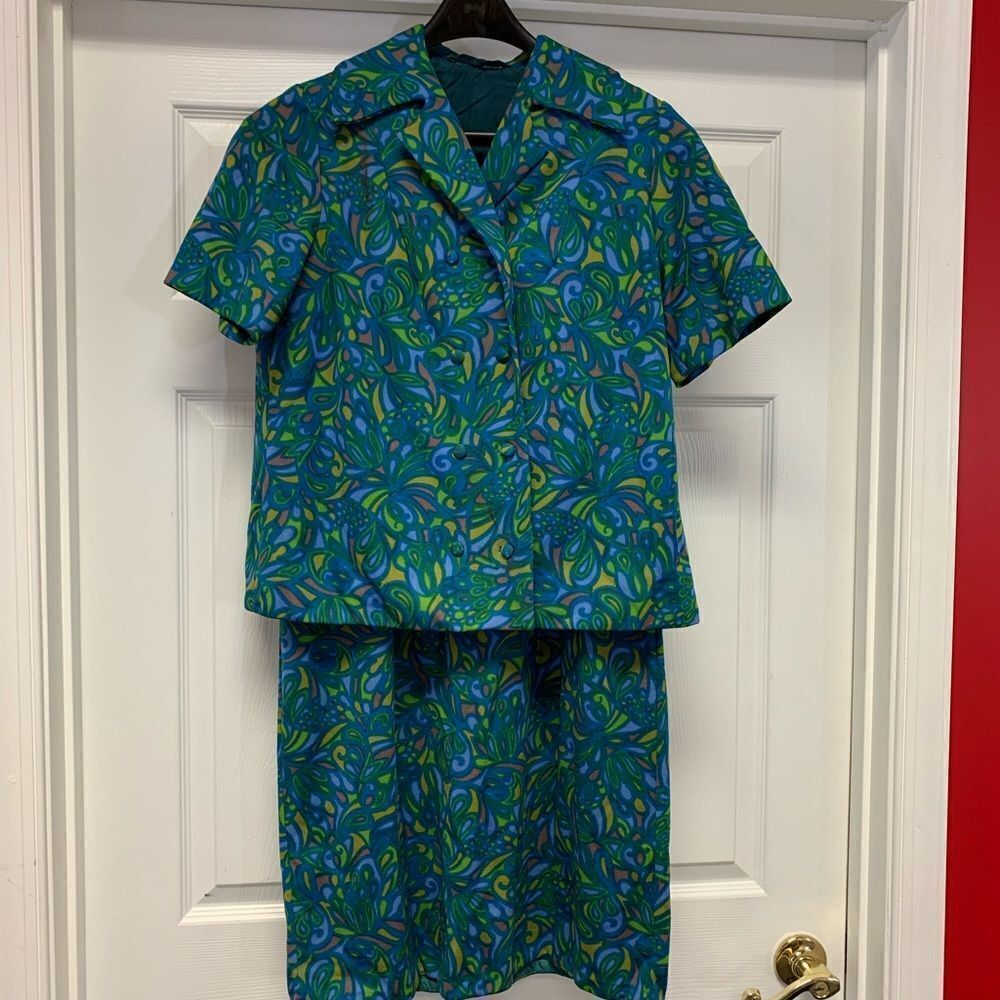 Vintage 2 Pc. Double Breasted Jacket Dress sz L EUC